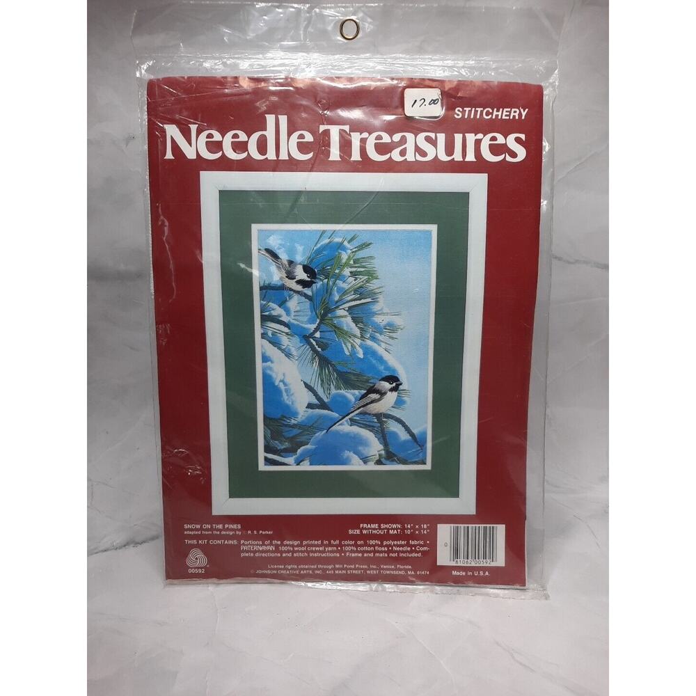 Vintage Needle Treasures Stitchery Kit Snow On The Pines Chickadee Winter